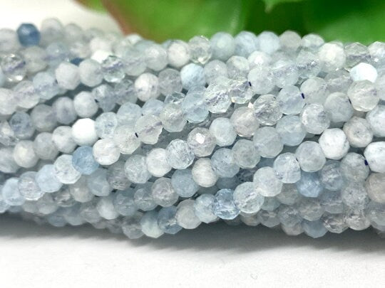 Aquamarine 3M faceted Round , Aquamarine AAA grade, length of strand 15Inch , micro faceted , origin Brazil