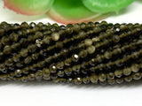 Obsidian 2M Round Faceted, 40 cm Length - Good Quality Tourmaline Beads. micro faceted beads