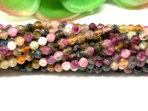 Tourmaline 3M Round Faceted, 40 cm Length - Good Quality Tourmaline Beads. micro faceted beads , origin Madagascar