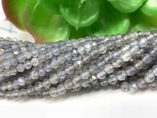 Labradorite 3M Round faceted beads,Micro faceted beads in length 15 Inch . natural gemstone , origin is Madagascar