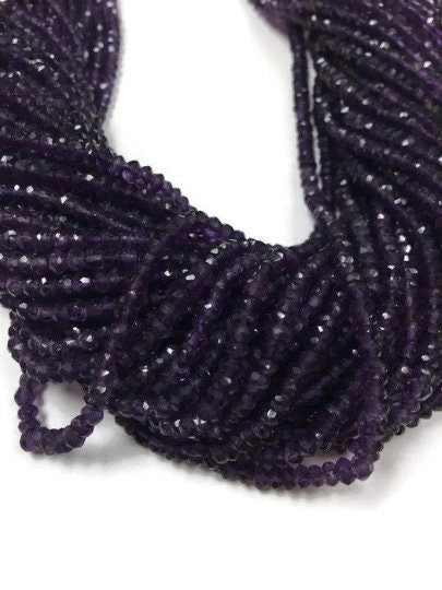 Amethyst faceted Roundel 3-3.5mm size, Faceted Beads, length 14 Inches, Purple color Faceted