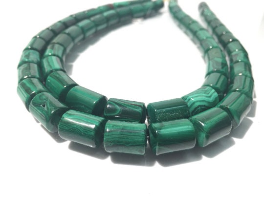 10x14 mm Malachite Tube Beads , Length of strand 40 cm - Top Quality , Natural Malachite Cylinder Beads- Malachite Barrel Beads