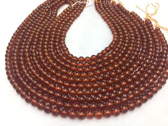 Hessonite Garnet 5mm Round Beads- Top Quality Beads- Length 40 cm- Hessonite Beads