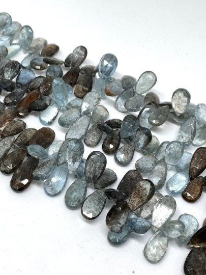 Moss Aquamarine 7x13 mm Pear Faceted -Moss Aqua Briolettes, Length 8 inch Top Quality AAAA- Moss Aquamarine Pear Shape Beads