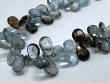 Moss Aquamarine 8x12 mm Pear Faceted -Moss Aqua Briolettes, Length 8 inch Top Quality AAAA- Moss Aquamarine Pear Shape Beads