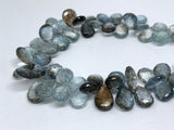 Moss Aquamarine 8x12 mm Pear Faceted -Moss Aqua Briolettes, Length 8 inch Top Quality AAAA- Moss Aquamarine Pear Shape Beads