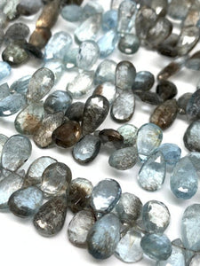 Moss Aquamarine 7X10-12 mm Pear Faceted -Moss Aqua Briolettes, Length 8 inch Top Quality AAAA- Moss Aquamarine Pear Shape Beads