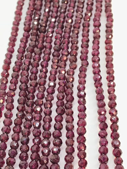 4MM Garnet Purple Faceted Round , Red Garnet round Faceted beads ,Top Quality, Micro cut beads , length 16