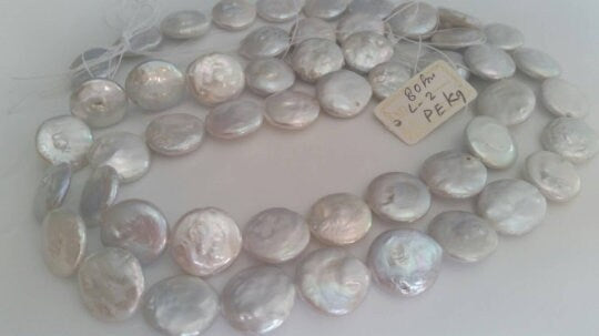 14MM FreshWater Pearl Coin , Natural White Pearl , Length 15.5 inch Pearl Coin  ,Flat Coin Top Quality