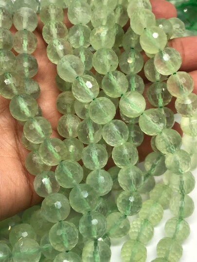 8 MM Prehnite faceted Round , AAA quality , Length 40CM natural gemstone beads, faceted Round beads . Prehnite gemstone beads