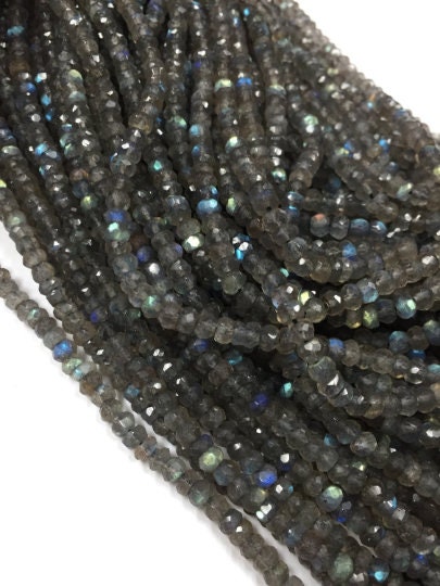 4MM Labradorite faceted roundel beads 13INCH long , AAA Quality , Mirco faceted beads