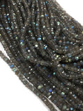 3.5MM Labradorite faceted roundel beads 13.5 INCH long , AAA Quality , Mirco faceted beads