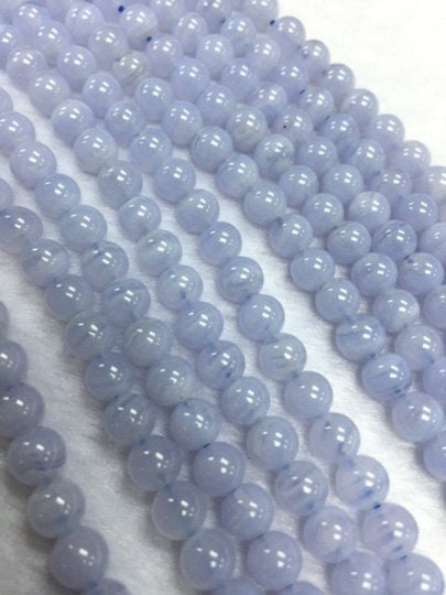 5.5mm Blue Lace Agate Round Beads, 15 Inch Strand- Top Quality