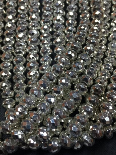 8mm Pyrite Faceted Silver Coating Roundel , Beautiful beads, Length 14