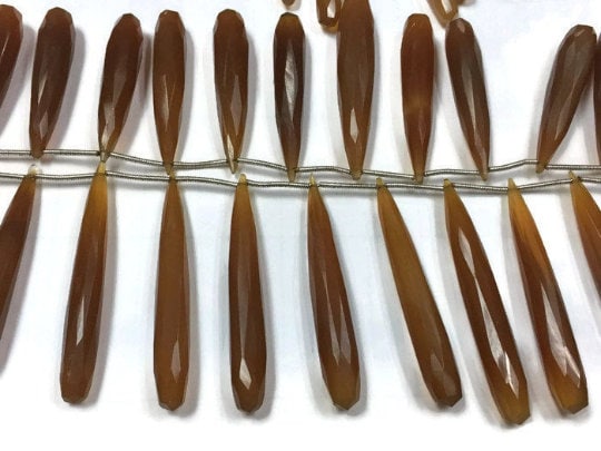 16pcs- Brown Chalcedony Faceted Elongated Drops Shape Briolette- 37-40mm-Beautiful Deep Brown Chalcedony