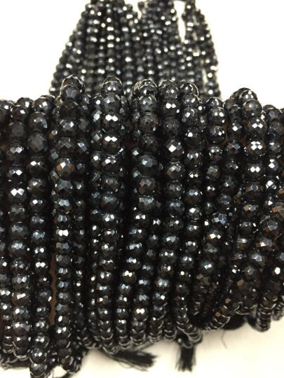 Pack of 2 Strand 5mm Black Spinel Round Faceted Beads, Black Spinel Faceted Balls, Length 13