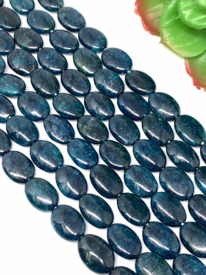 Apatite 8X12 MM Neon Apatite Oval Beads - 40 cm Length - Neon Apatite Beads- Dyed Teal Blue Apatite Gemstone Beads