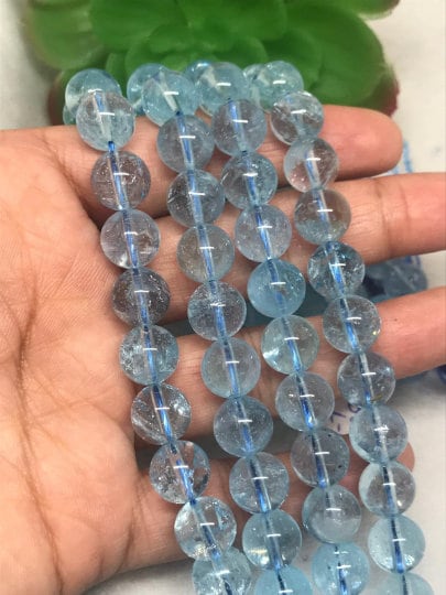Blue Topaz 10M Round Beads- Top Quality, Length 40 cm,- 100% Natural Blue Topaz Beads- Blue Topaz Beads