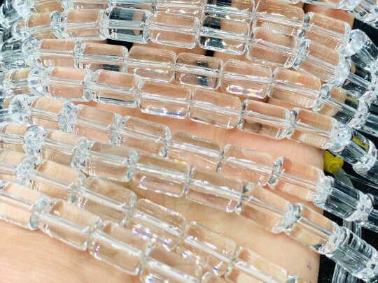 Crystal Tube Beads 8x12 mm size , Crystal Cylindrical Beads - 40 cm Strand - Clear Crystal Beads - Transparent Natural Crystal Beads -