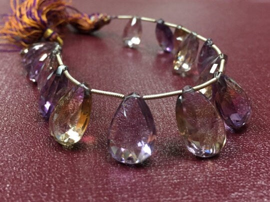 8 Inch SUPERB FINEST QUALITY Ametrine Faceted Pear Briolettes 12x17mm size