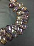 Ametrine 8 Inch SUPERB FINEST QUALITY Ametrine Faceted Pear Briolettes 11x15mm to 11x16mm size- 34 Beads approx