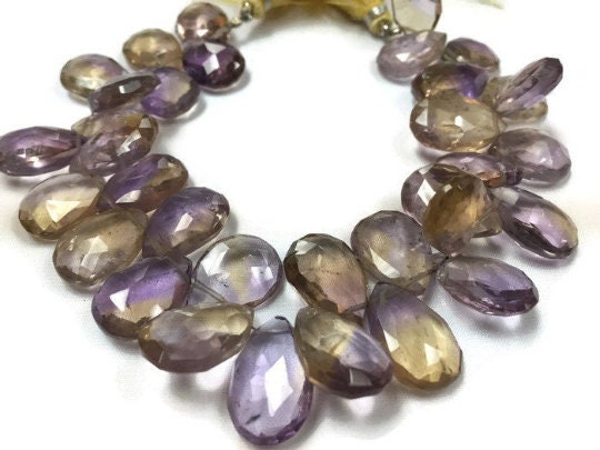 Ametrine 8 Inch SUPERB FINEST QUALITY Ametrine Faceted Pear Briolettes 11x15mm to 11x16mm size- 34 Beads approx