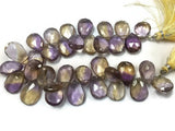 Ametrine 8 Inch SUPERB FINEST QUALITY Ametrine Faceted Pear Briolettes 11x15mm to 11x16mm size- 34 Beads approx