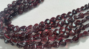 Garnet Buff Heart  shape , Garnet Smooth Shape , Length in 16'' And Size Around 8MM  , Natural Red garnet