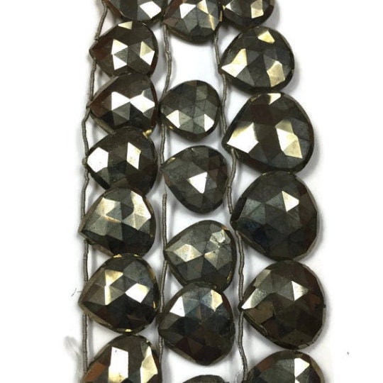 20-26mm -Pyrite faceted Heart Briolettes, Natural Pyrite Beads- 7 Briolettes