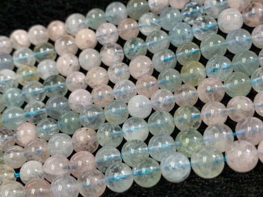 Aquamarine 6 mm Aquamarine & Morganite Smooth Round beads, AA Quality 40 cm Length - Aquamarine Round Beads- Morganite Round Beads