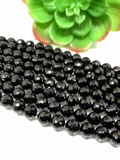 Black Spinel 8mm Black Spinel Round Faceted Beads, Black spinel Beads 40cm Length Micro Faceted beads , natural black spinel AAAA Quality