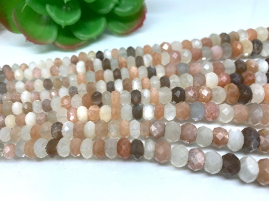 Moonstone Faceted Roundel Beads 6 to 10 mm size -length 17 Inch Good Quality faceted beads- Graduated Faceted Beads- Multi Moonstone Faceted