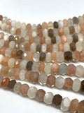 Moonstone Faceted Roundel Beads 6 to 10 mm size -length 17 Inch Good Quality faceted beads- Graduated Faceted Beads- Multi Moonstone Faceted