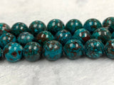 Chrysocolla 10MM Half strand Natural chrysocolla Round Beads, Healing stone , Length 7.5" Gemstone beads . Perfect round with brown matrix