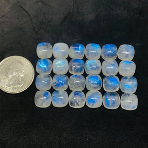 Moonstone 10M Cushion Cabs, Blue Moonstone , Rainbow Moonstone top Quality cut cushion Pack of 4 Pc.