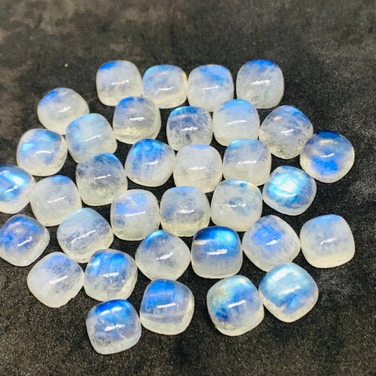 Moonstone 6M Cushion Cabs, Blue Moonstone , Rainbow Moonstone top Quality cut cushion Pack of 8 Pc.