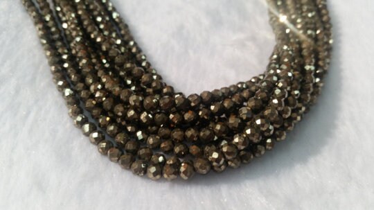 2 Strands Pack of 4MM China Cut Natural Pyrite Faceted Round , Natural Super Fine Cutting small size beads , length in 40Cm