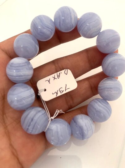 14mm Blue Lace Agate Round Beads Bracelet 7.5 Inch length -Top Quality- Blue Lace agate Bracelet - 100% Natural