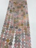 6MM Morganite and Aquamarine faceted Round AA grade, , Length 15.5" Machine cut top quality round beads.