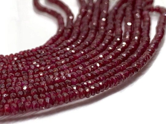 Ruby Faceted Roundel beads 3-4M MM Top Quality Beads , Length 16