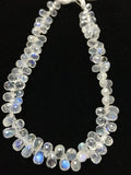 Rainbow Moonstone 6X8MM Faceted Drops, Rainbow Briolettes, Super Quality , Blue Flash Moonstone with transparent quality , Length 8 Inch