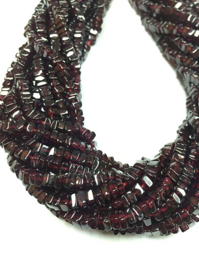 GARNET SQUARE Centre Drill Beads, 4mm size, 16 Inch Strand