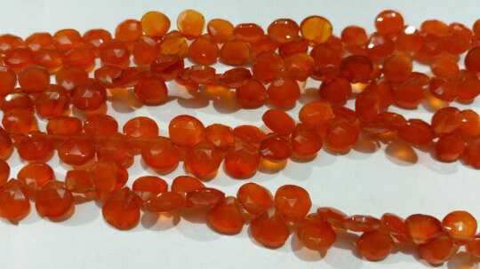 Carnelian Faceted 6MM Heart Shape Briolette , Natural gemstone , orange agate faceted briolette .length 8