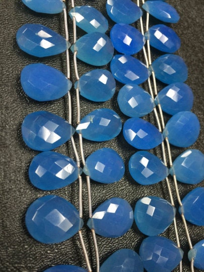 Blue Chalcedony Faceted Pear  Briolettes , blue chalcedony Pear shape, Briolettes length 8 Inch. 10X14MM size