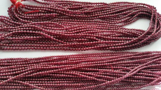 Garnet Round Beads 2.5MM , 3MM & 4mm, AAA Quality,16 Inch Length , Super fine Round Beads
