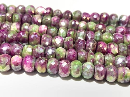 10 pcs - 8 MM Moonstone Faceted Roundel Coated Beads -Good Quality faceted beads- Two color shades.