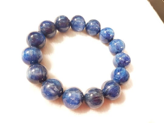 14MM Big Kyanite Round Beaded Bracelet . AAA Quality Kyanite bracelet in 7.5 Inch stretch Bracelet