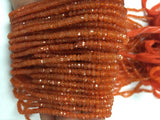 5 Strands- Carnelian Faceted Rondelles 3mm, length 14 Inches , Top Quality