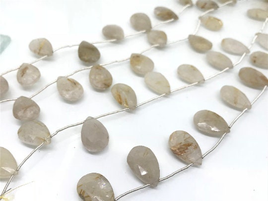 12X18 MM Golden Rhutilated Quartz faceted Pear Shape - Length 8 Inches , Natural Rutilated . faceted briolette shape