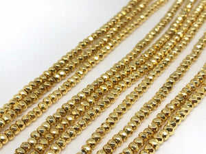 3MM(Pack of 2 Strand) Hematite Faceted Roundel Gold  Coating, AAA Quality , hematite beads 16 Inch Length